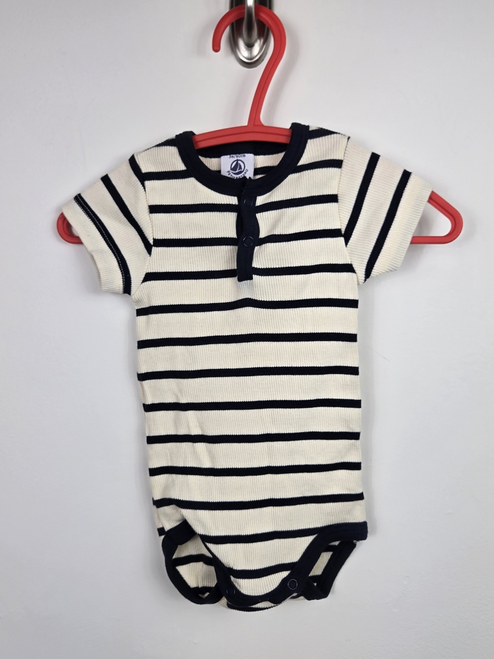 Petit Bateau Organic Cotton Ribbed Striped Bodysuit 3M French Baby Nautical